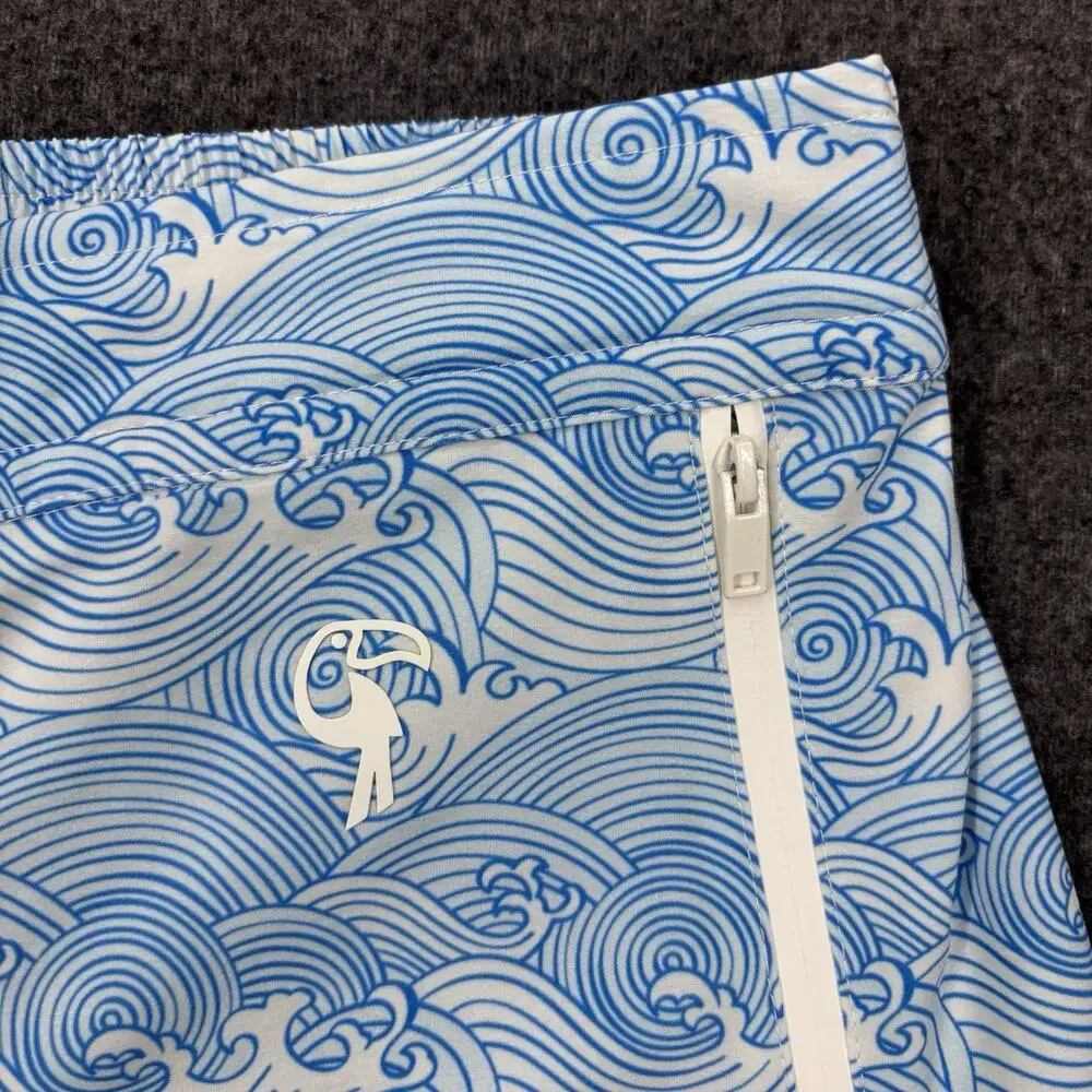 Tucann Swim Trunks Mens Size XL Blue Print Wave Swim Shorts Lined Zip Pocket